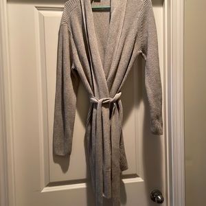 Long gray tie sweater